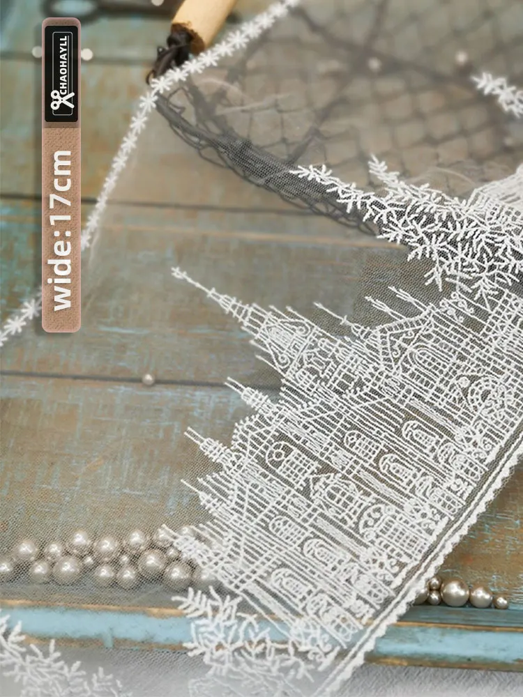 

16.5CM Wide Tulle Mesh Castle Embroidery Lace Fabric for Fringe Party Wedding Dress Crafts Sewing Accessories Supplies Material