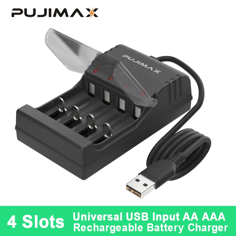 

PUJIMAX USB 4 Slots Fast Charging Battery Charger Smart Short Circuit Protection AAA/AA Rechargeable Battery Portable Chargers