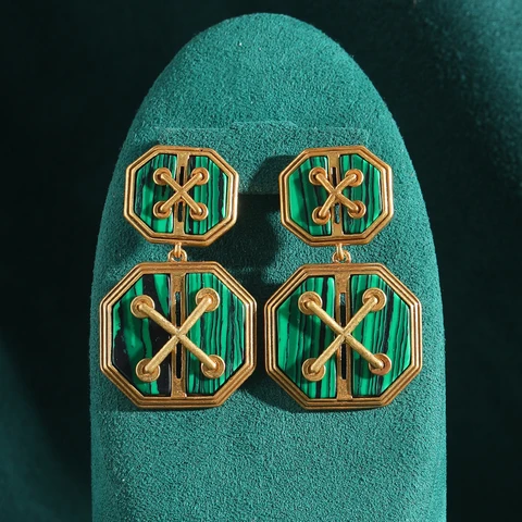 Сережки-капельки LOVE GREEN LIVE GREEN из меди с инкрустацией малахита