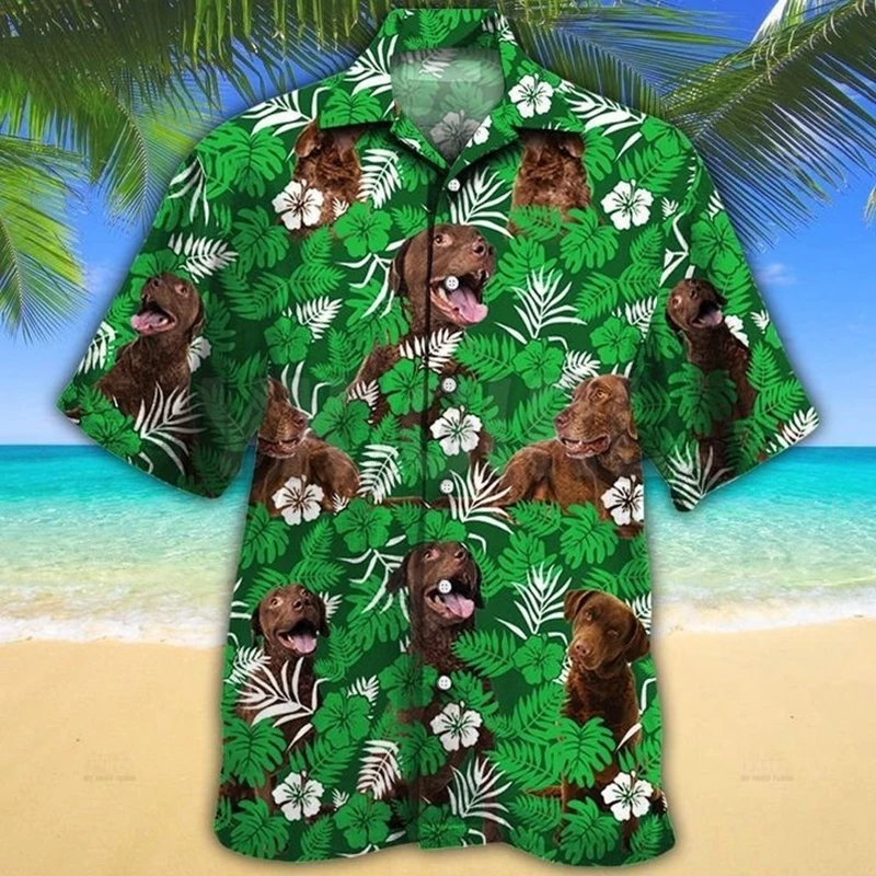 Chesapeake Bay Retriever Green Floral Pattern 3D All Over Printed Hawaiian Shirt Men's For Women's Harajuku Casual Shirt Unisex