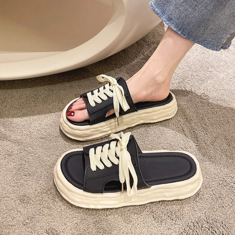 

Women's Thick-Soled Sandals 2022 New Summer Outdoor Fashionable All-Matching Casual Lace up White Dissolved Shoes