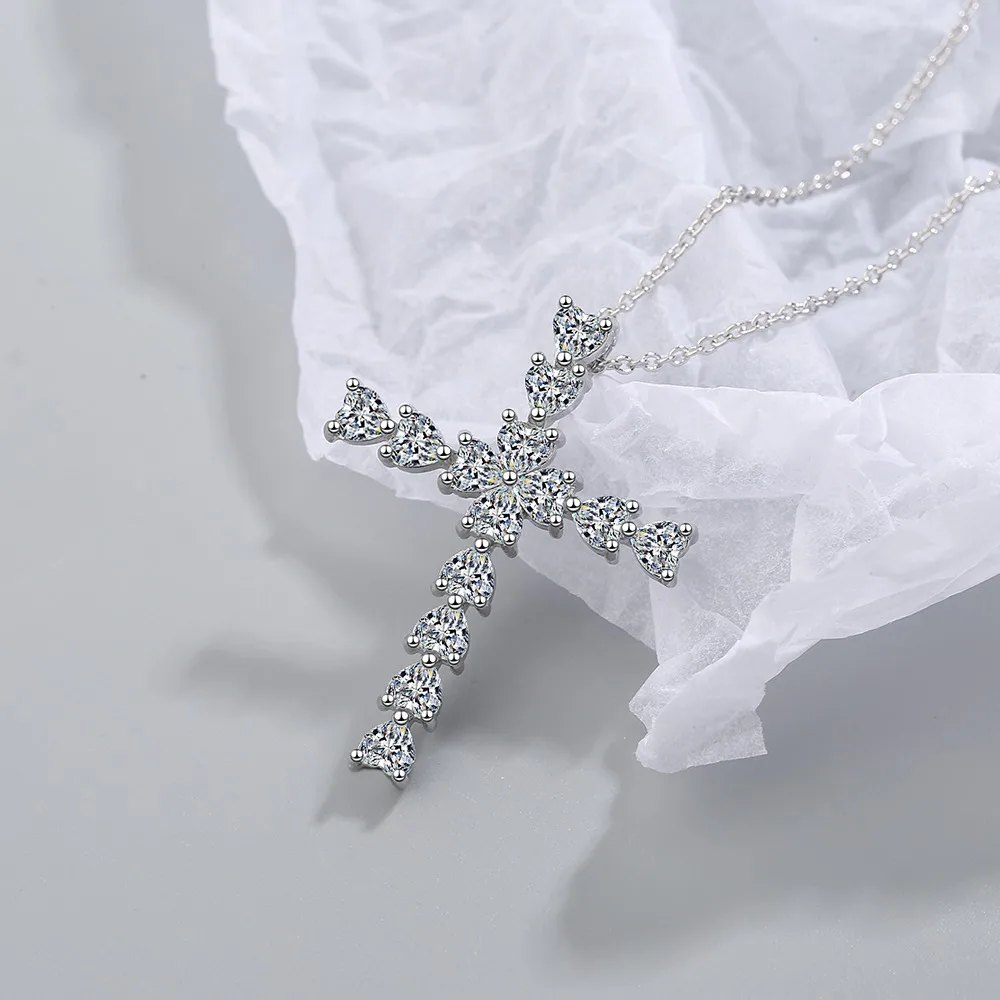 

100% 925 Sterling Silver Diamond Necklace Pendant for Women Collares Mujer Diamond Gemstone Silver 925 Jewelry Cross Pendant