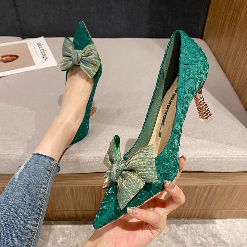 

Spring style new temperamentality all-match pointy bow single shoe girl style fashion yuan high-heeled shoes female thin heel