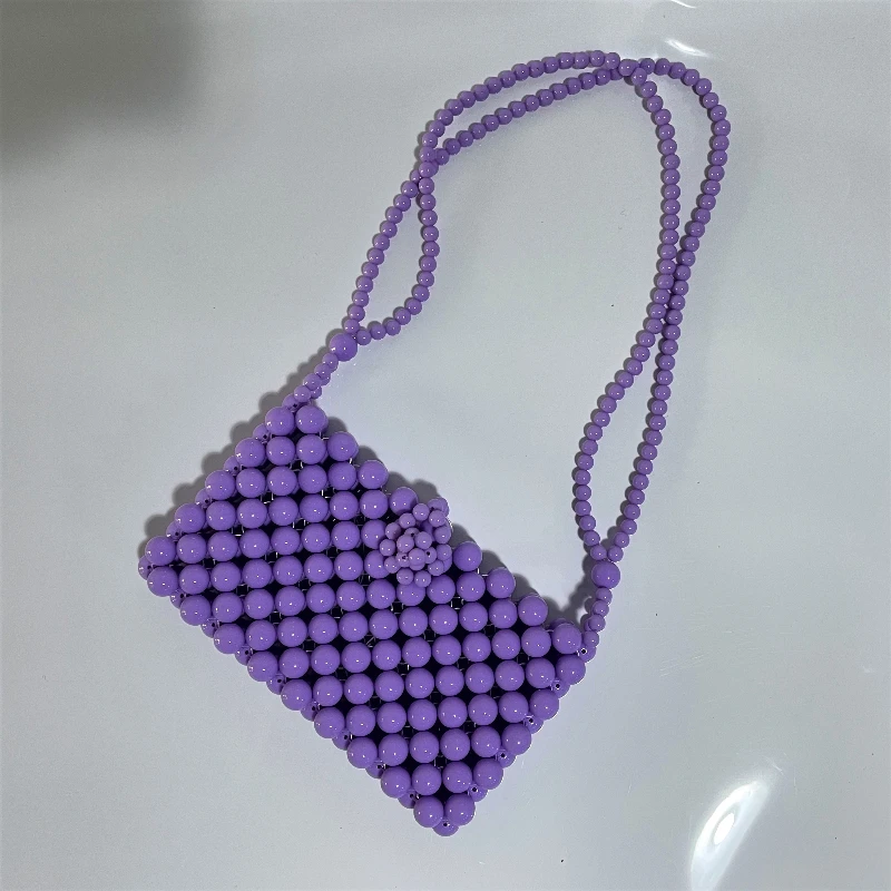 Фиолетовая сумка ручной работы из акрилового бисера яркие бусины портативная