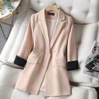 women khaki blazer coat vintage notched collar pocket 2022 fashion female casual chic tops jackets