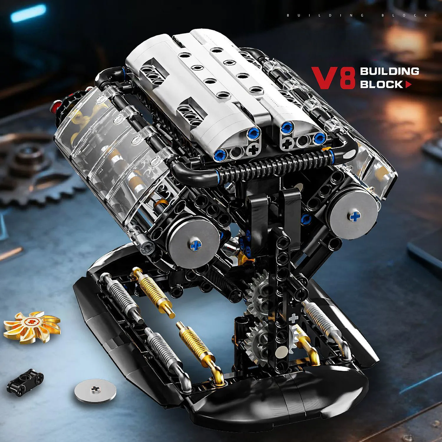 Фото Технический гоночный электромобиль-конструктор: модель двигателя V8, суперспортивный автомобиль на батарейках, коллекционная игрушка для подарков №4