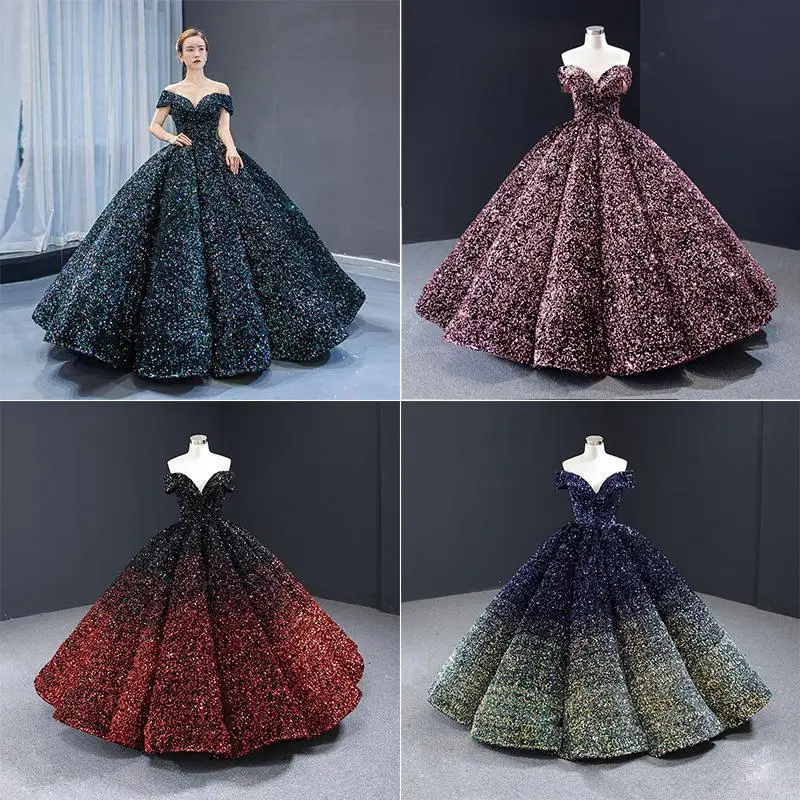 Бальное платье с открытыми плечами платья для Quinceanera вечерние нее блестками