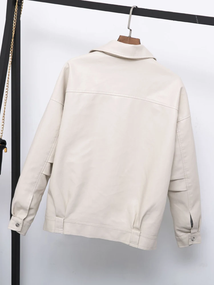 Autumn Women Faux Leather Jacket Casual Loose Soft Pu Motorcycle Punk Leather Coat Female Zipper Rivet Outerwear Leather Jacket