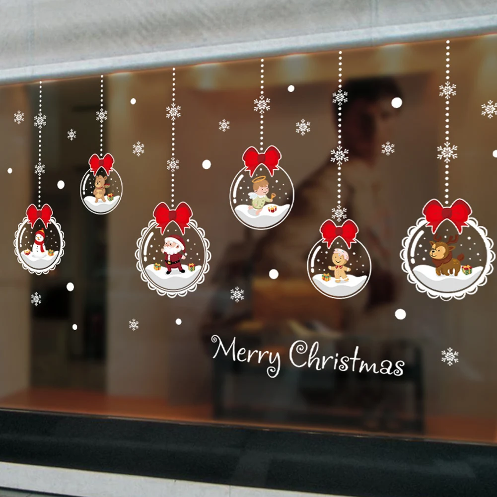 

Cute Removable Christmas Balls Hanging Wall Sticker Santa Claus Snowball Wall Stickers Self Adhesive Vinyl Decals Window Sticker