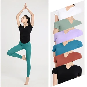 Women Yoga T-Shirt Shirt Sports Running Tight Short Sleeves Tee Top Dance Training Elastic Fitness Clothes for Women Sportswear
