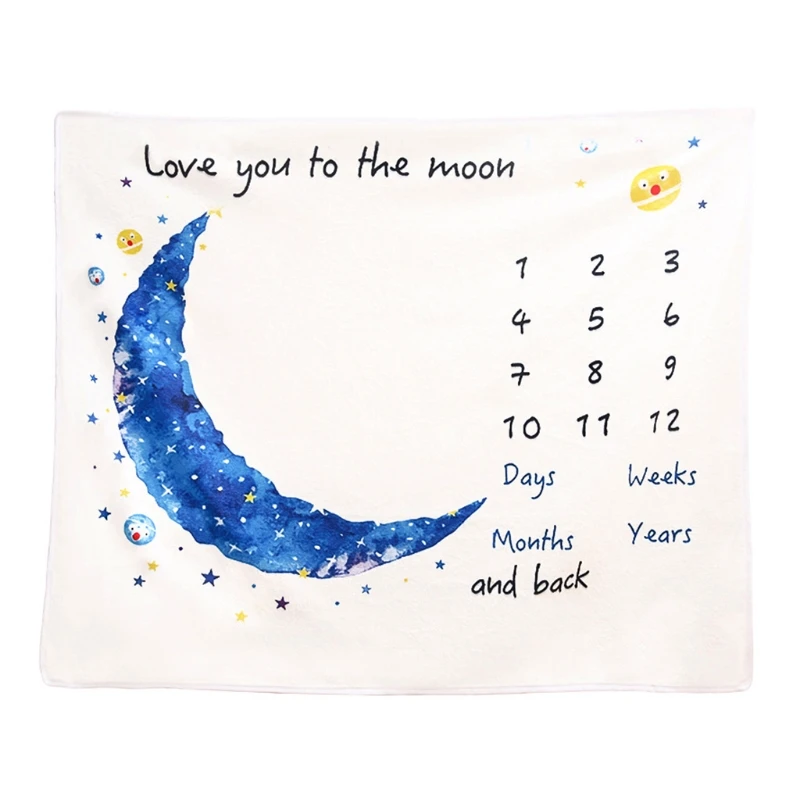 

Newborn Blue Moon Pattern Photography Props Backdrop Blanket Decor Baby Record Growth Milestone Blanket