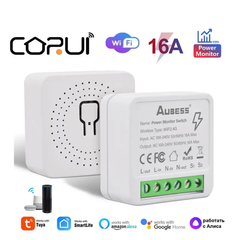 

CORUI16A Tuya Smart Wifi MINI Energy Monitoring Timer Switch Module Supports 2-Way Control Alexa Google Home Yandex Applicable