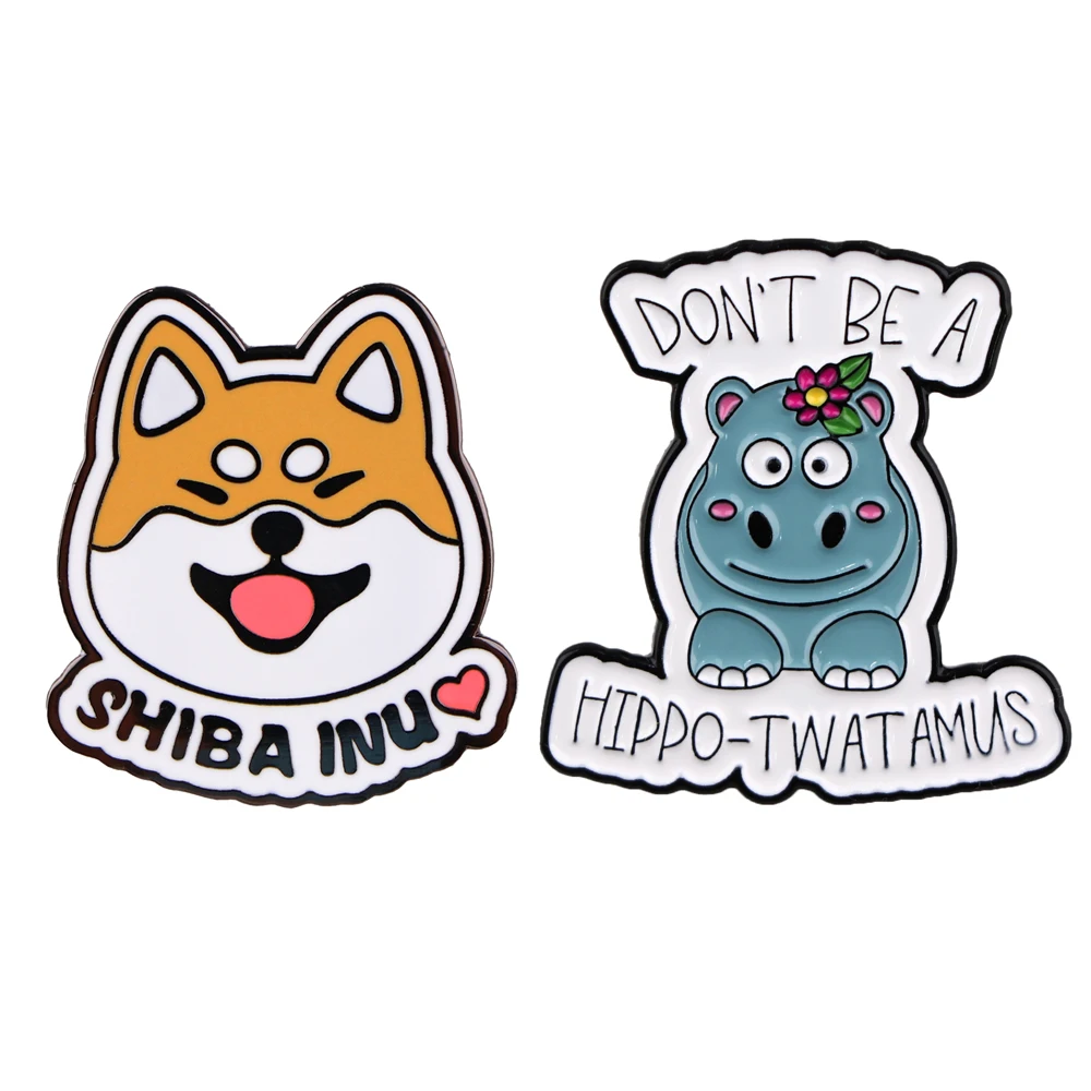 Брошь в виде бегемота Шиба-ину с эмалью