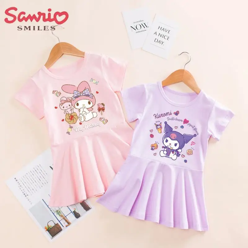 

New Kawaii Sanrio Cotton Kids Dress My Melody Kuromi Cartoon Summer Loose Skirt Cute Casual Jacket Anime Girl Gift