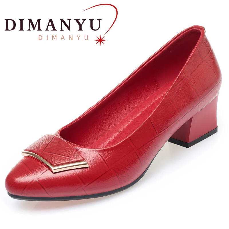 Dress Shoes Women Genuine Leather Large Size 41 42 Mid Heel Women Spring Shoes Fashion Red Office Work Shoes Women