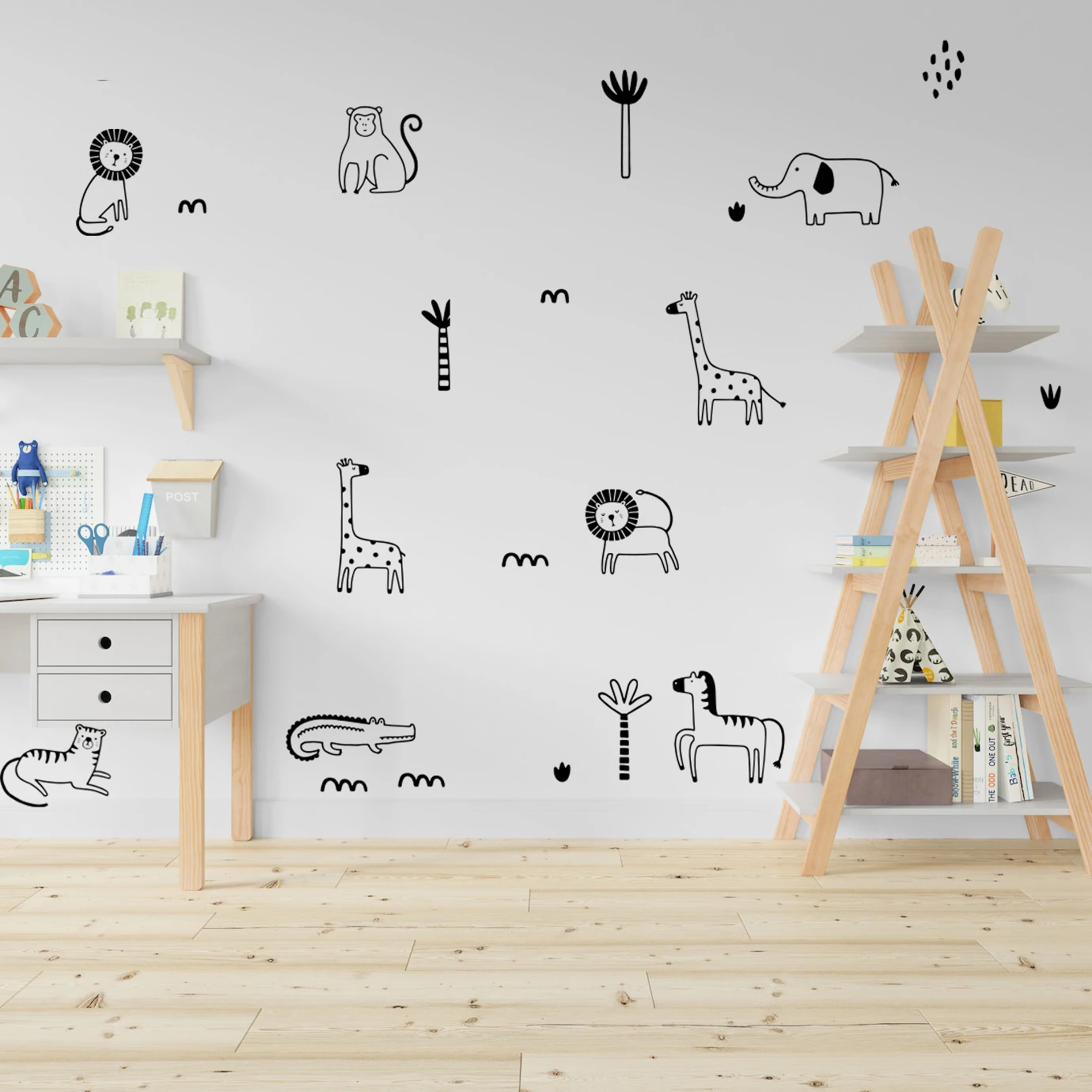 Съемные наклейки на стену для детей с милыми животными в джунглях изменяемая