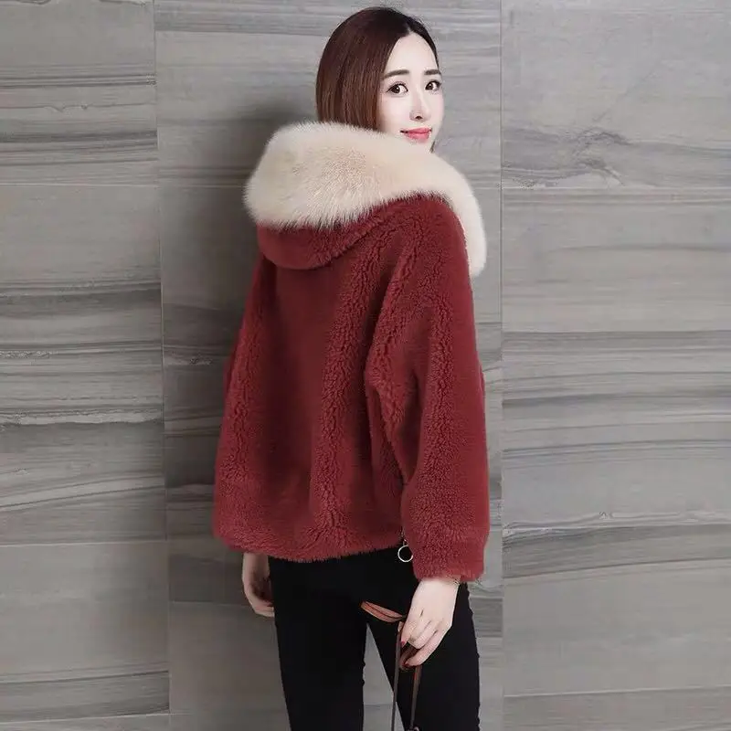 Faux Fur Coat Women's Short 2022 Autumn  Winter New Korean Hooded Lamb Fur  Cashmere Coat  Thick Warm Fur   Jacket Women