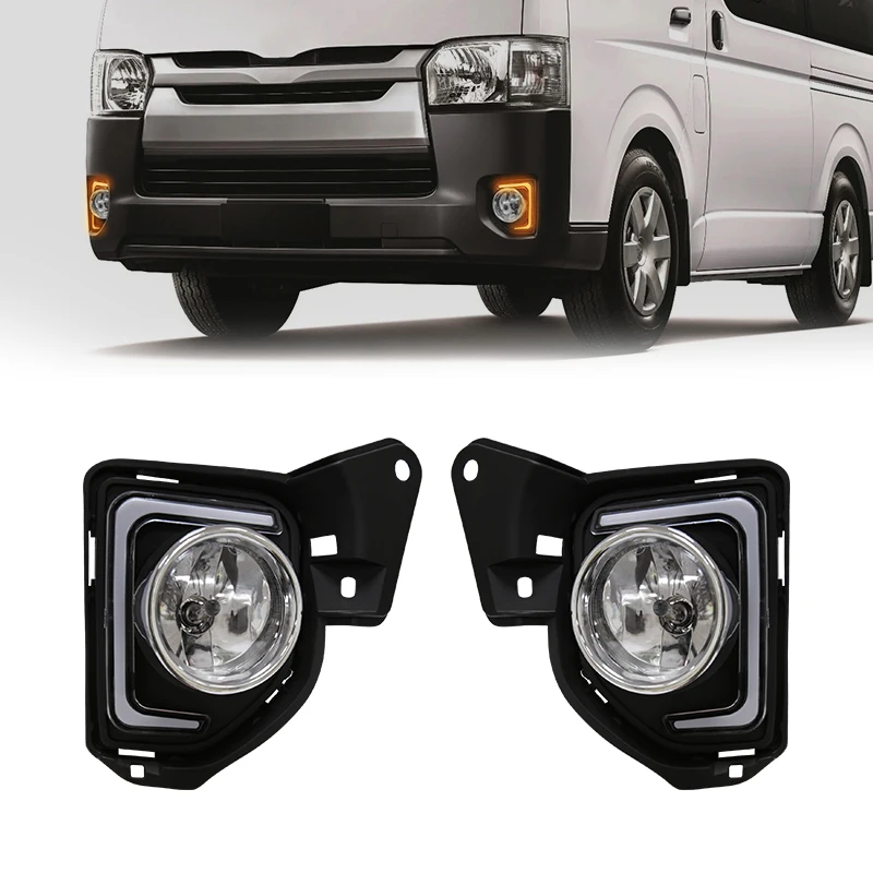 Fog Lamp Assembly For Toyota Hiace Commuter 2014 2015 2016 White Yellow LED DRL Daytime Running Lights With Wires Switch Parts