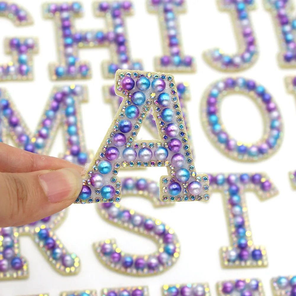 45 мм нашивки с жемчужными буквами для одежды Стразы железная нашивка алфавитом