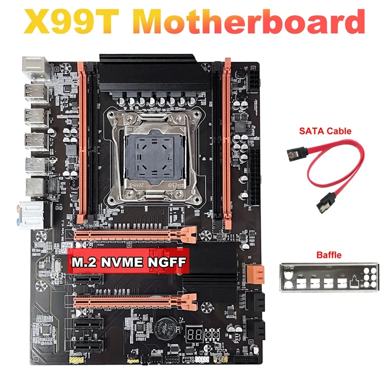 

X99 Motherboard +Baffle+SATA Cable LGA2011-V3 M.2 NVME NGFF Support DDR4 4X16G Support E5-2609 E5-2650 E5-2667 V3 CPU Kit