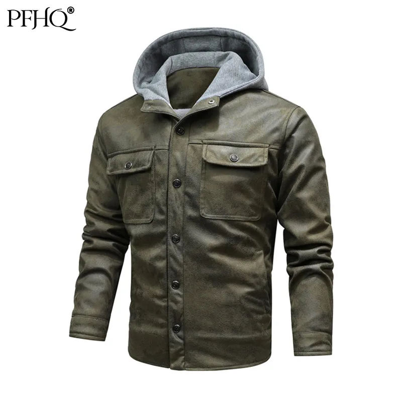 

PFHQ 2022 Autumn Winter Fashion Men's Faux Leather Coat Casual Outdoor Design Tough Guy Jacket Vintage Motorcycles Biker Clothes