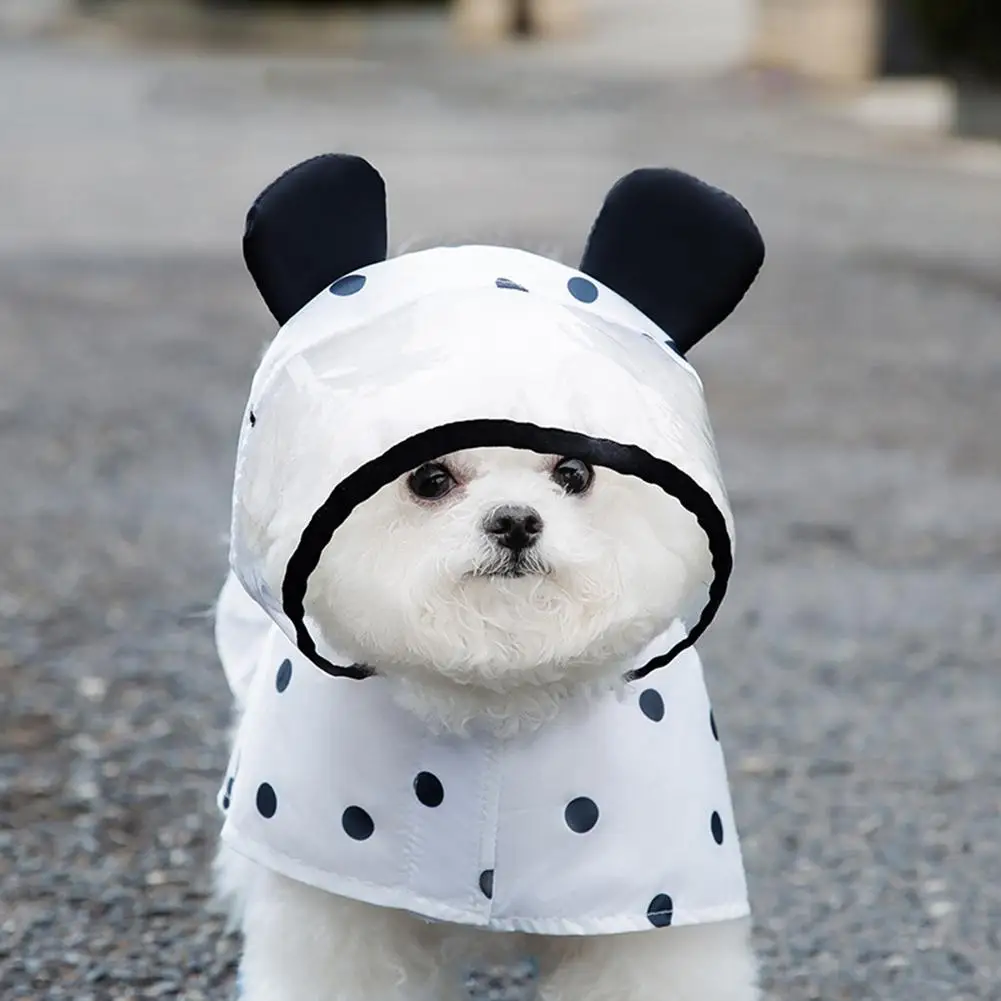 

【 New Arrivals 】Pet Dog Transparent Raincoat With Hood Polka Dot Bear Poncho Rainproof Jacket For Small Medium Dogs