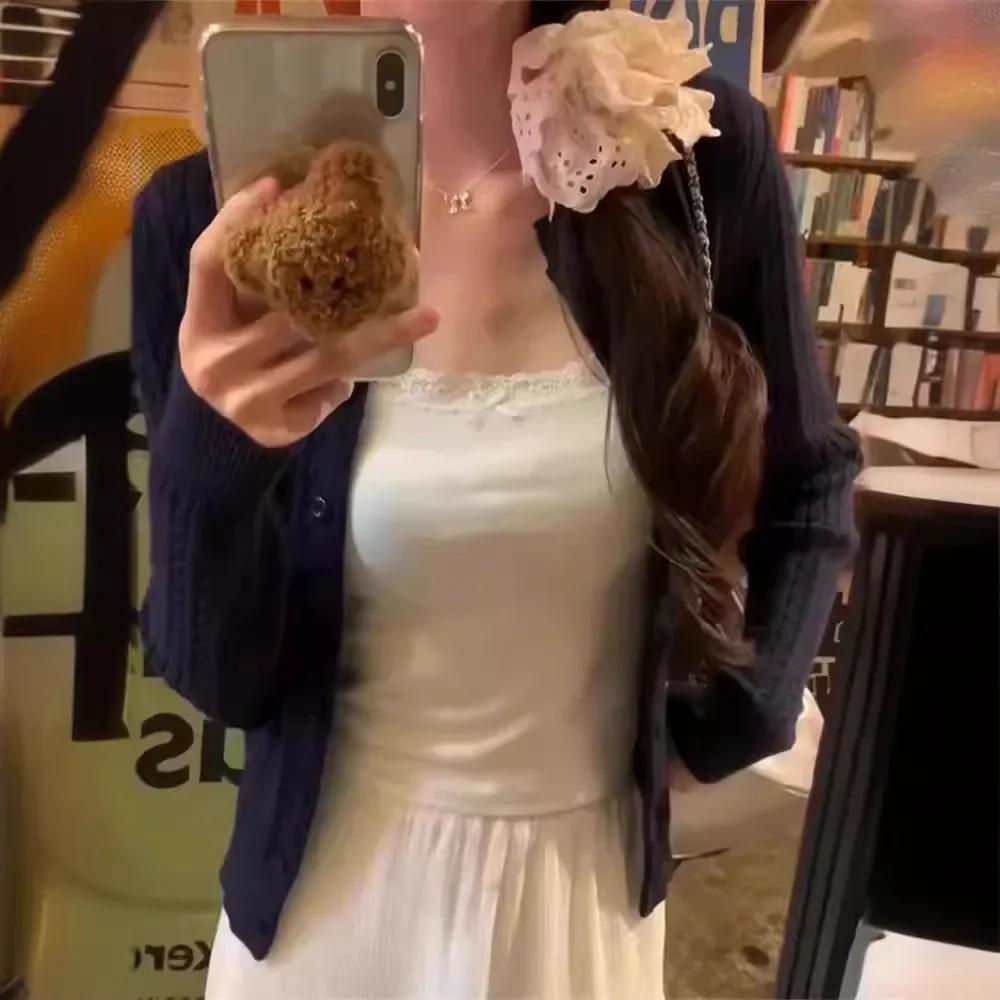 Женский кружевной жилет-майка белая мягкая майка в Корейском стиле для весны и