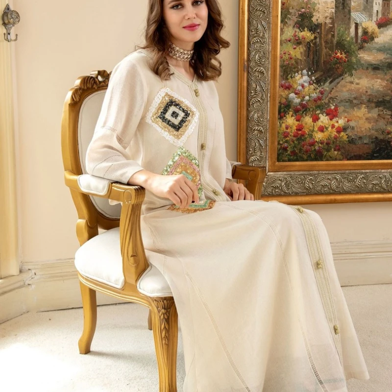 

2022 Islamic Cothing For Women Muslim Dress Dubai Abayas Maxi Print Dress Indian Dress Middle East