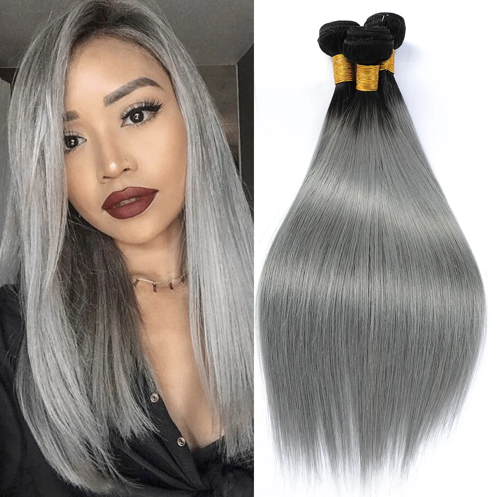 

NY Remy Hair 1B/седые прямые стильные цветные человеческие волосы фотоомбре серые волосы для черных женщин
