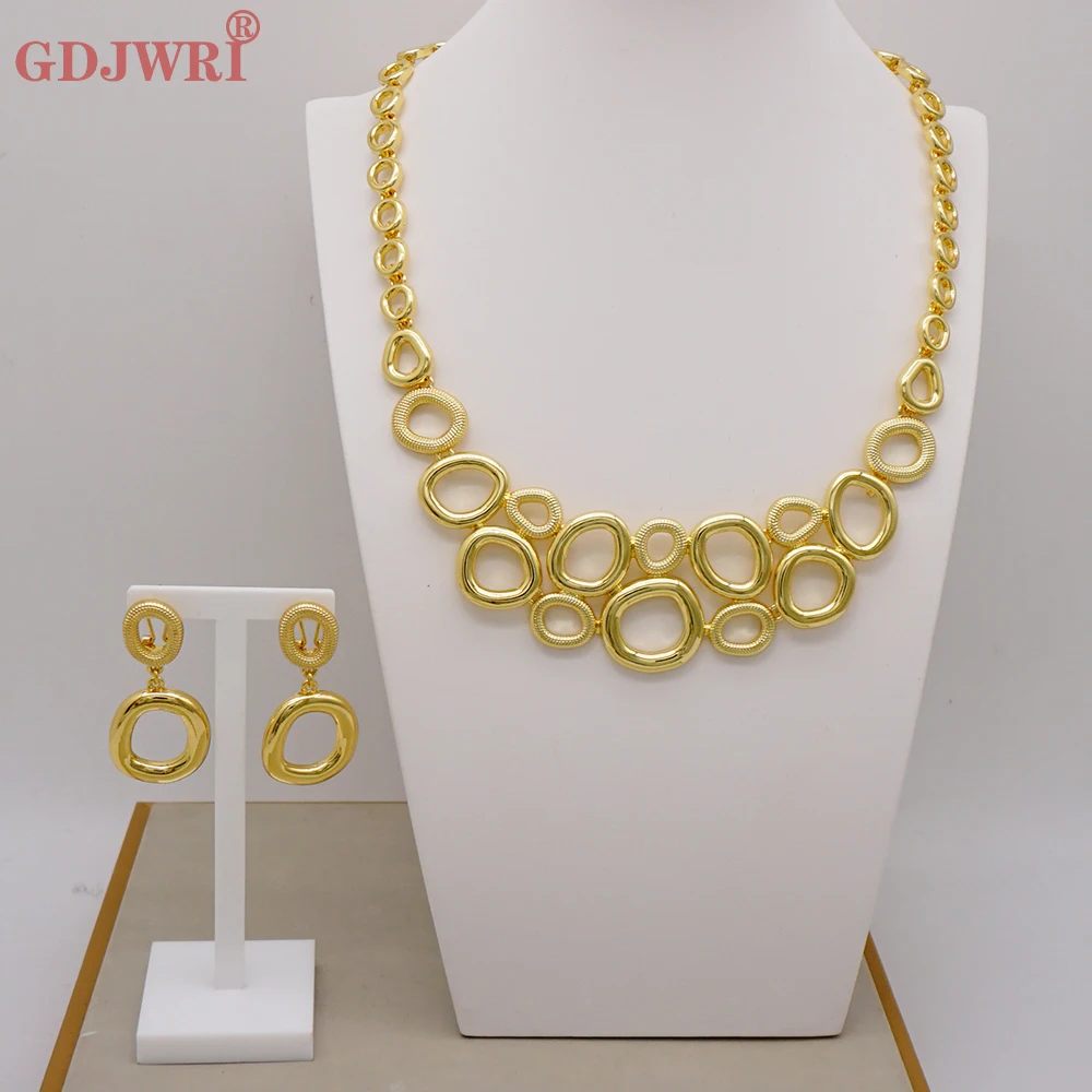 

Модный набор ювелирных изделий из Дубая золотого цвета, набор больших колец, ожерелье и серьги, высококачественные ювелирные изделия для свадебной вечеринки