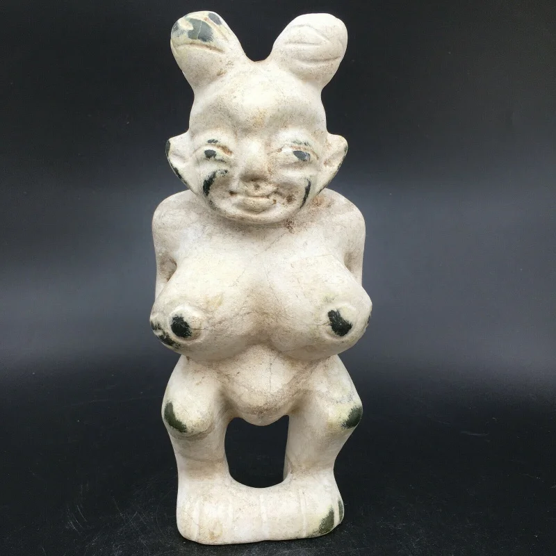 

Chinese Chicken Bone White Jade Hongshan Culture Original Woman Statue ， c622