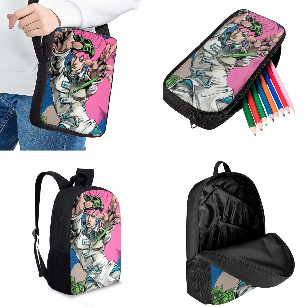 Jackherelook Japanese Anime JOJO Family Students Trendy Schoolbag 3pcs Casual Practical Youngster Backpack Book Bags Travel Bags