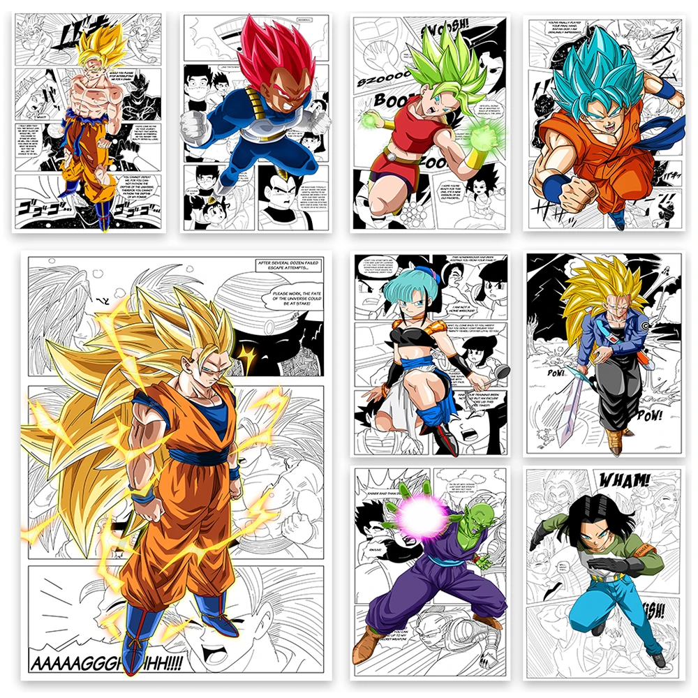 

2023 Anime Dragon Ball Poster Cartoon Character Vegeta Goku Piccolo Bulma Wall Art Oil Painting Home Decoration Aesthetic40x50cm