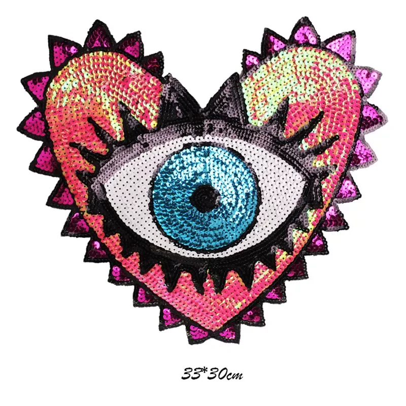 

Sequins Patch for Clothes Coat Embroidery Patches Heart Eye Diy Clothing Stickers Sew on Embroidered Applique Patch DIY Handmade