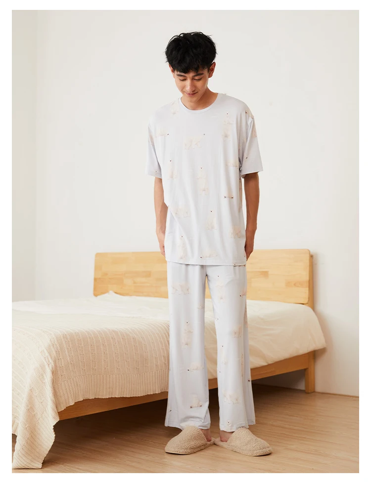 Men's Room Wear Gelato Pique Couple Pajamas Set Ladies Summer Cool Polar Bear Printing