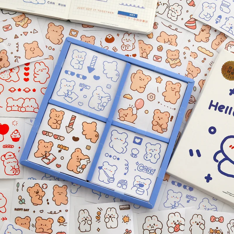 

100 pcs/set Cream Rabbit Daily Stickers Set Kawaii PET Waterproof Stickers Not Repeated Scrapbooking DIY Decorative Stationery