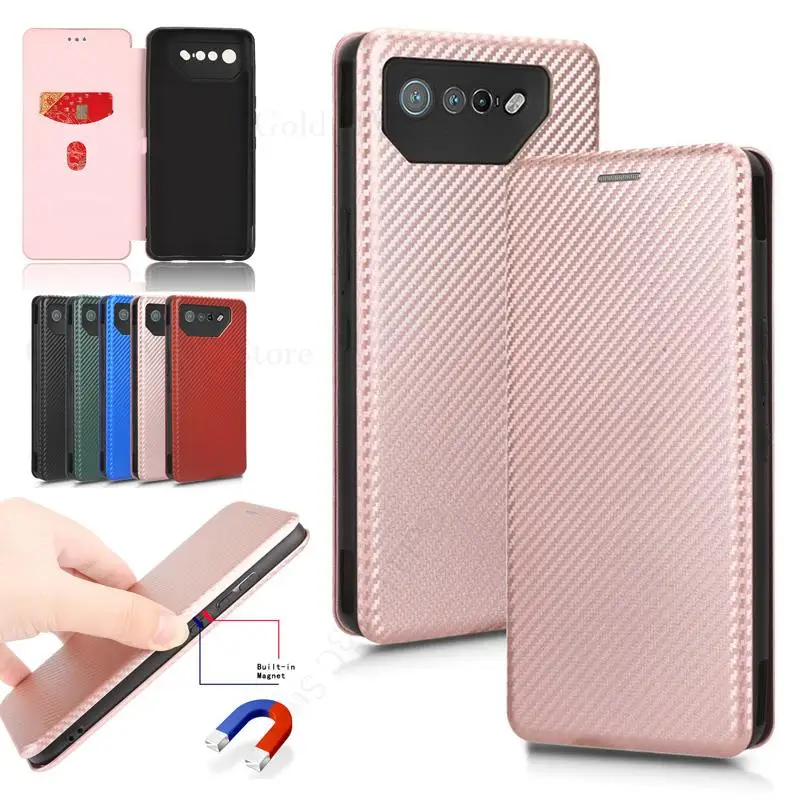 Capa For Asus ROG Phone 7 5 Carbon Fiber Leather Phone Case Funda For Zenfone 9 7 8 Flip Magnetic Card Holder Wallet Stand Cover