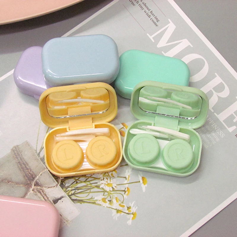

1Pcs Cute Candy Color Contact Lens Case Eyes Care Contacts Soaking Tweezers Container Travel Kit with Mirror Contact Lenses Box