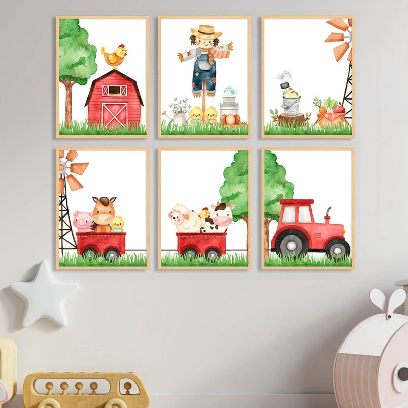 Животные на ферме детская комната искусство детской стены Декор комнаты Картина