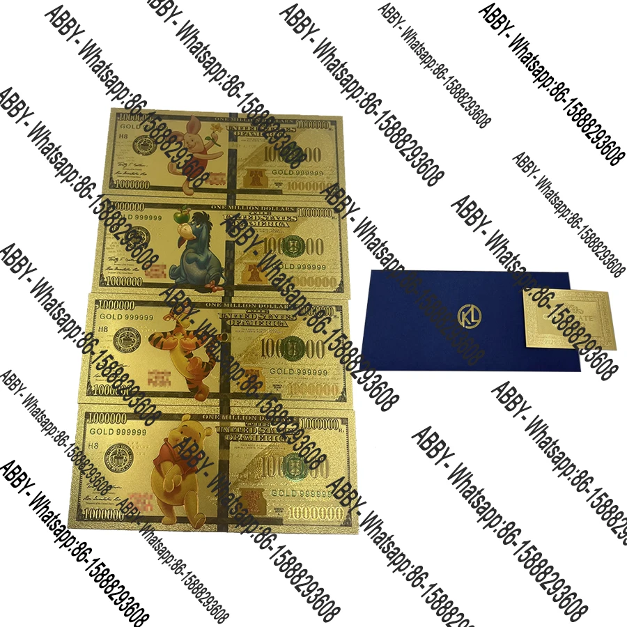 

4types Cute small bear Winniee gold plastic banknote Anime golden card Classic cartoon ticket for collection kids birthday gift