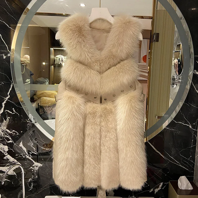 Young Faux Fur Vest Women's Mid-Length Autumn and Winter Fur Integrated Fox Fur