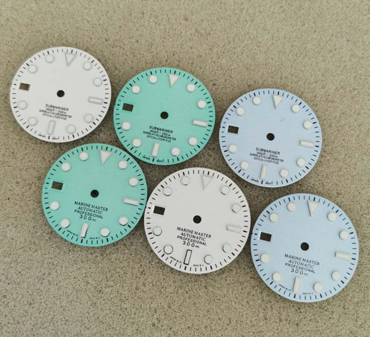 

28,5 мм зеленый светящийся матовый циферблат для левшей с S-логотипом для движения NH35