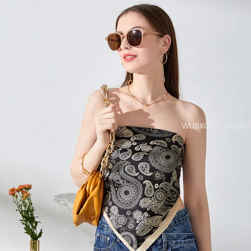 

Elegant Handkerchief Neck Scarves Female Small Shawls and Wraps Bandana Head Scarf Print Kerchief Hijab Scarfs For Women 70x70CM