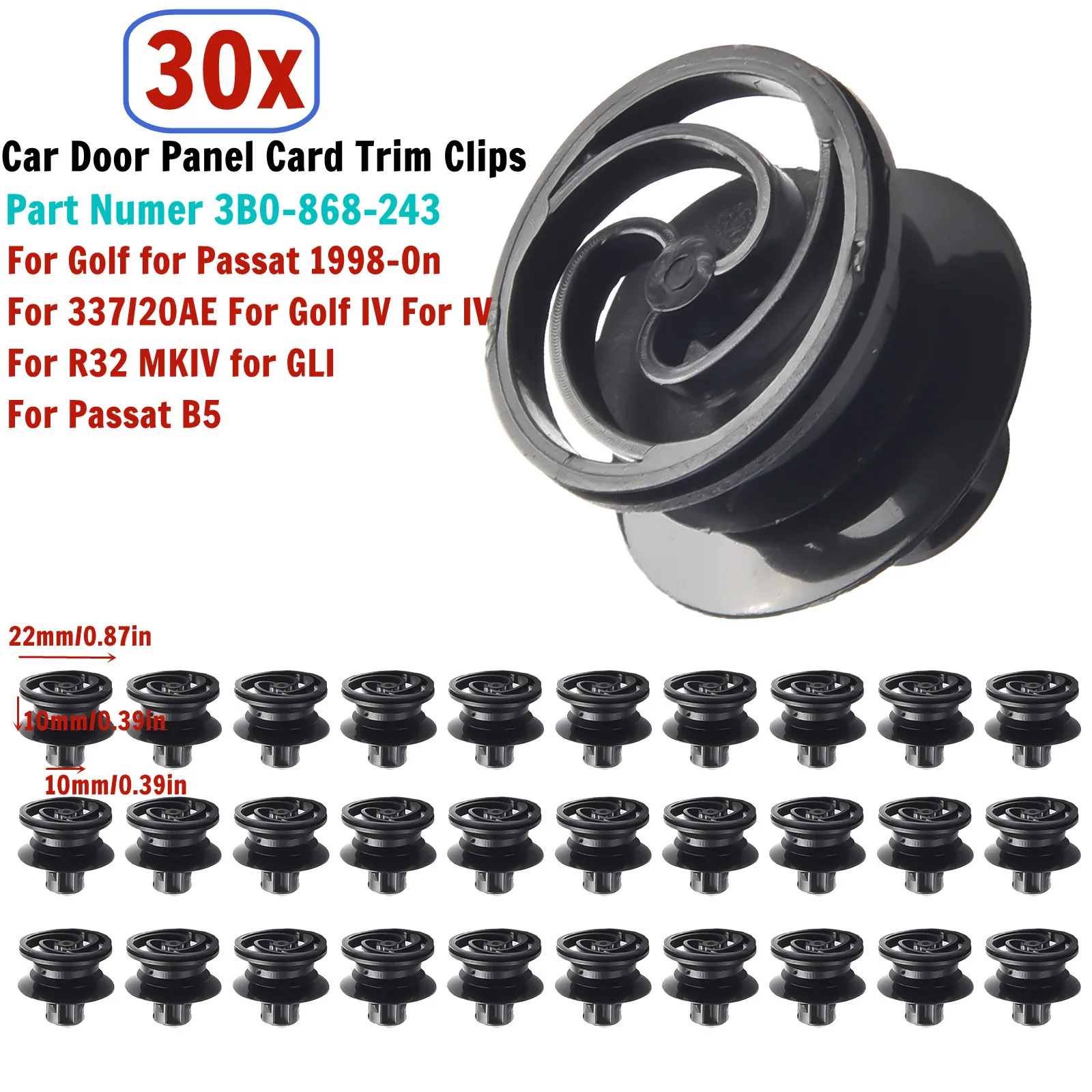 

Черные нейлоновые фиксаторы для отделки автомобильной двери, 30 шт., заклепки для гольфа для Passat B5 3B0868243 для 337/20AE для Golf IV