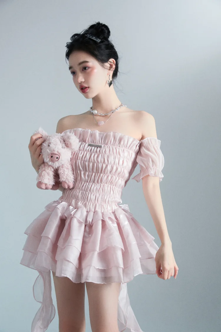 

Платье женское эластичное с коротким рукавом, пикантный многослойный сетчатый сарафан в стиле пэчворк, с открытыми плечами, лето