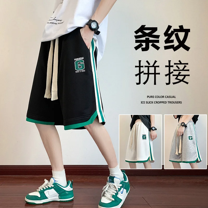 High quality Fashion brand striped shorts summer sports casual and women's Black Loose trend pants