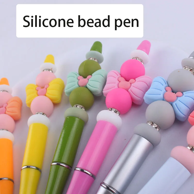 

Beaded pen, cartoon bow silicone pen, beaded pen, colored plastic writing pen