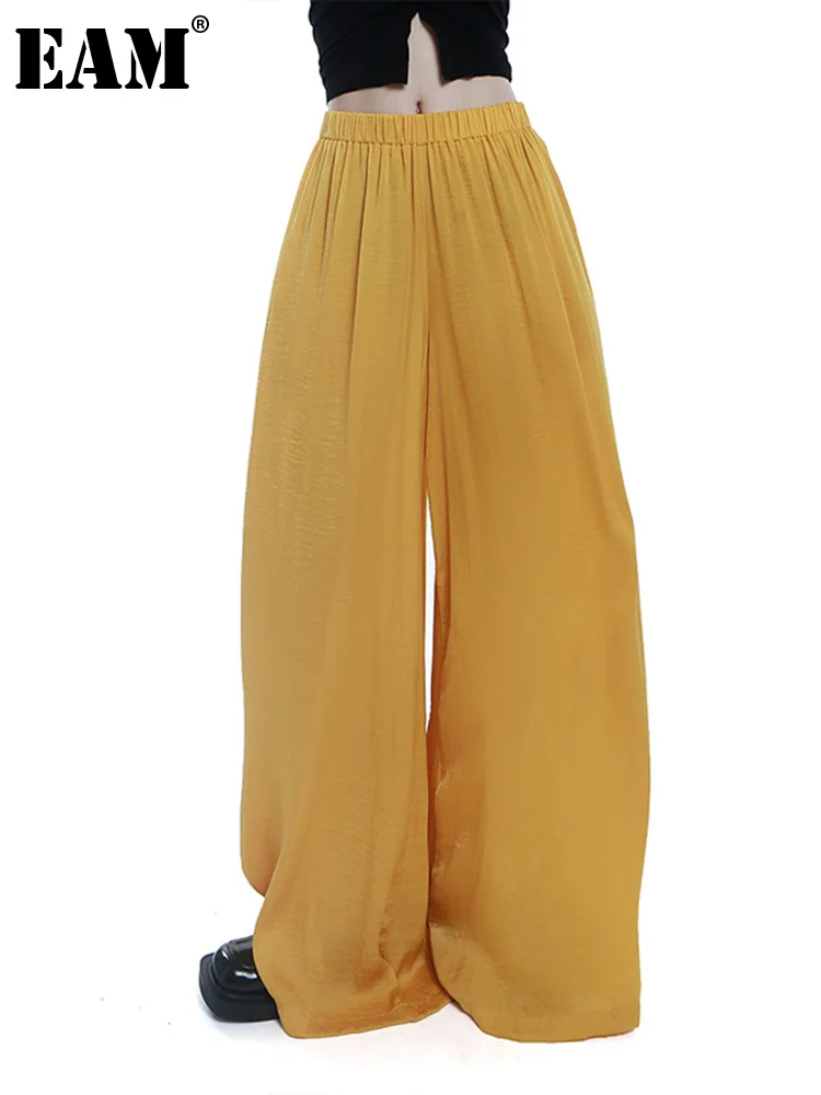

[EAM] High Elastic Waist Yellow Brief Long Wide Leg Trousers New Loose Fit Pants Women Fashion Tide Spring Autumn 2022 1DE7682