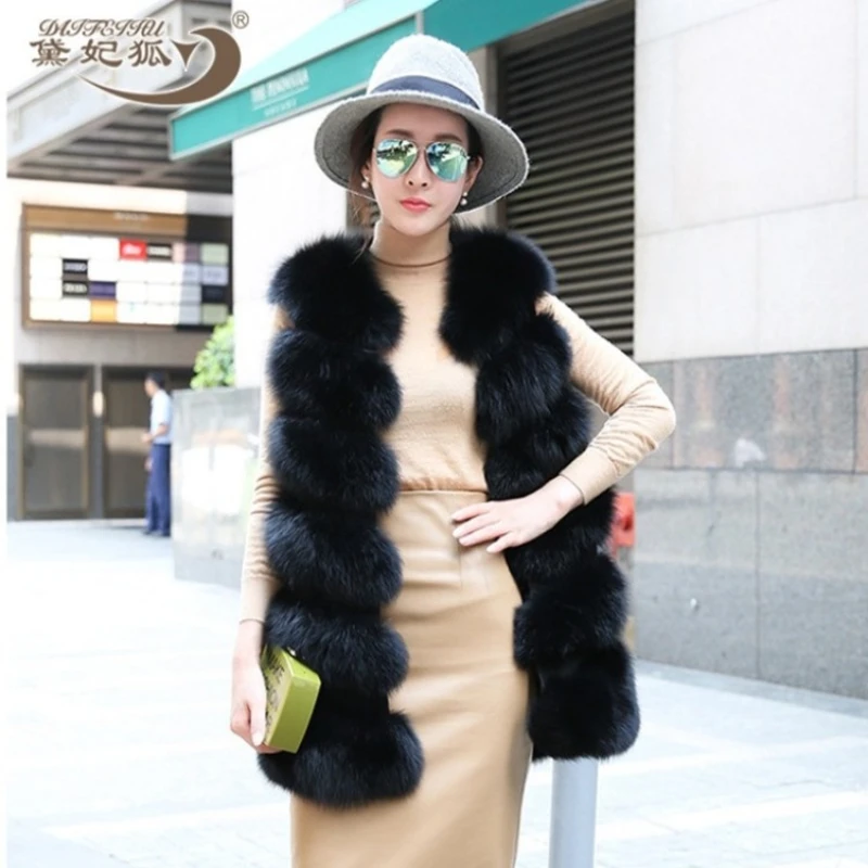 ICCLEK Fur fox fur vest coat imitation fur medium long artificial fur vest