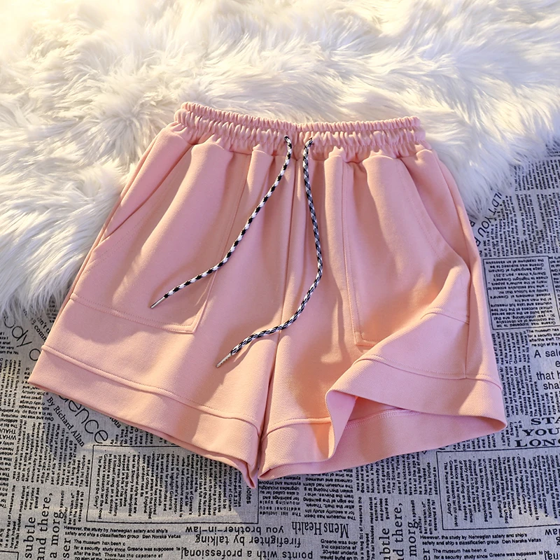 2023 Summer Casual Sports Shorts For Women Clothing Slim Home Pajamas High Waist Wide Legs Large Size Pockets Shorts AC376